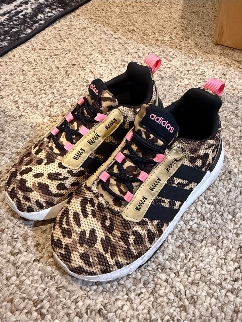 adidas Kids Leopard Print Sneakers with Pink Accents